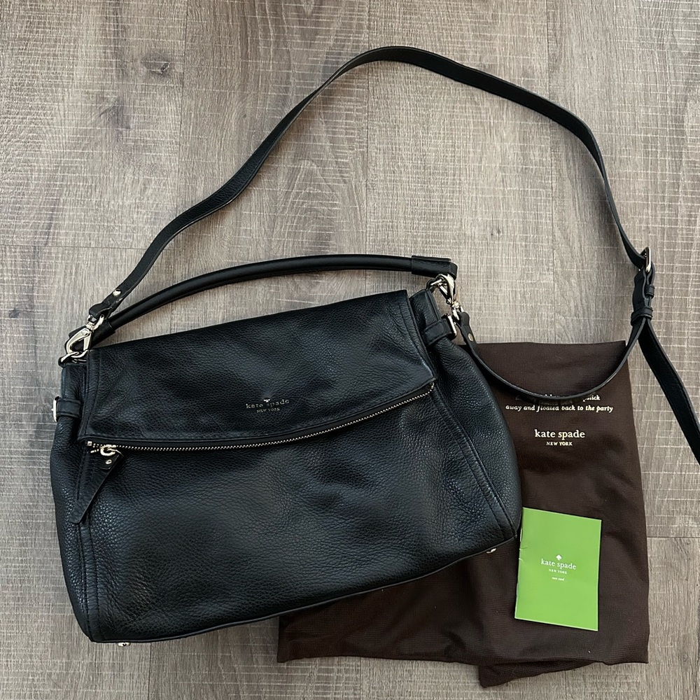 Kate Spade Black Pebble Leather Bag Flap Closure, Shoulder & Crossbody Strap